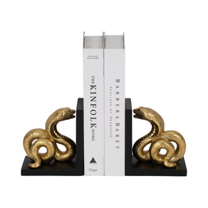 6" Snake Bookends, Gold/black