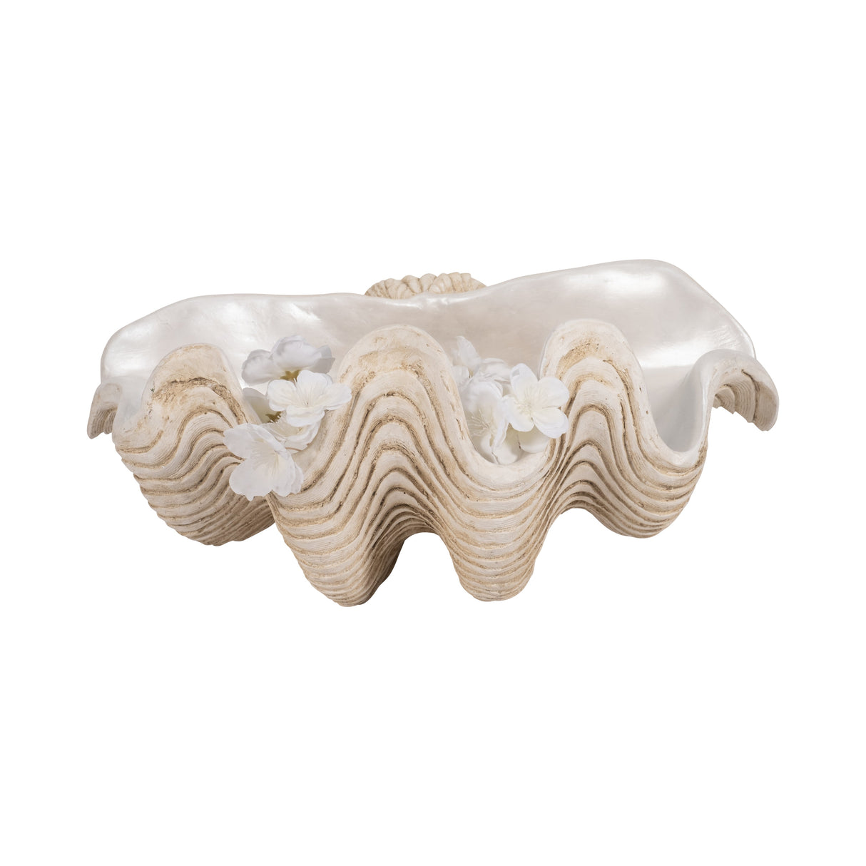 16" Pearlized Clam Shell Bowl, Ivory