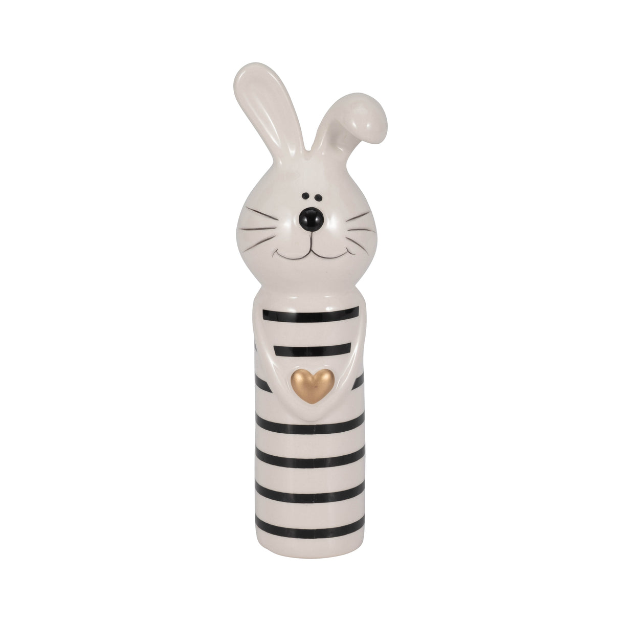 7" Lines Bunny With Gold Heart, White/black