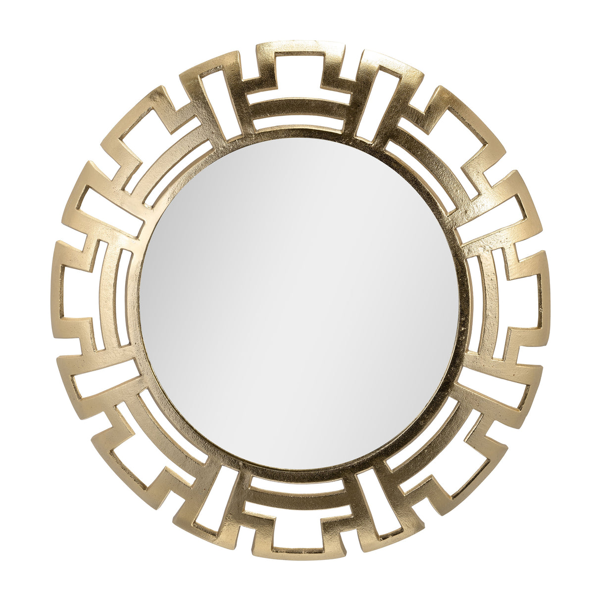 METAL, 24"D TRIBAL ROUND MIRROR, GOLD