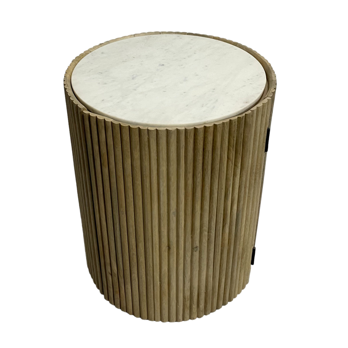 20" Storage Accent Table Marble Top, White/natural