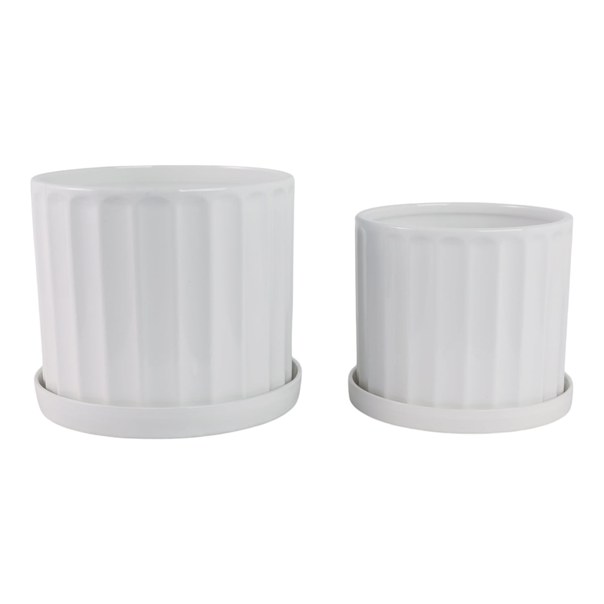 S/2 10/12" Ribbed Planter, White