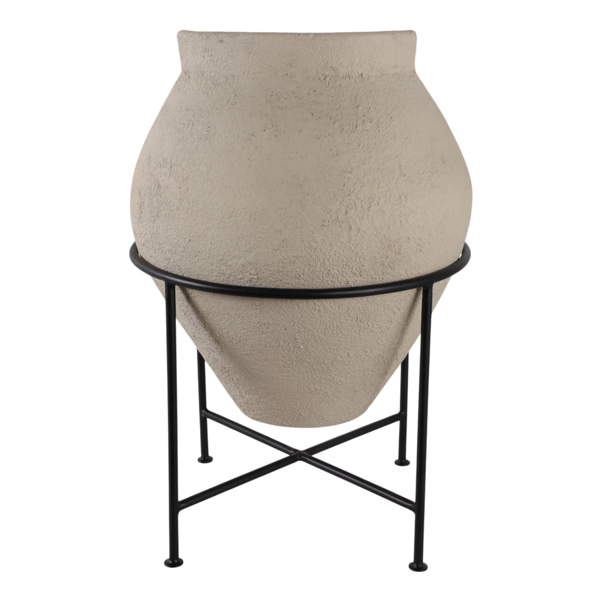 27x18" Terracotta Pot In Metal Stand, Ivory/ Black