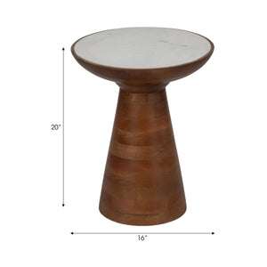 20" Wood Accent Table Marble Top, Natural/white