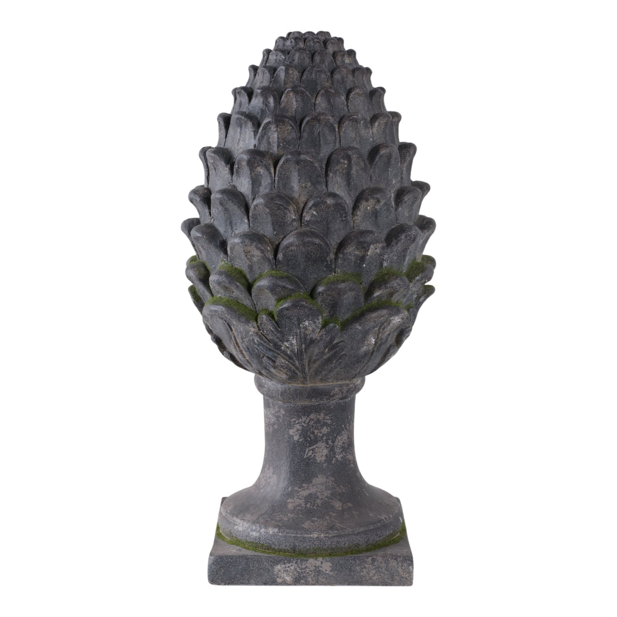 30x13" Rustic Artichoke Statue With Moss, Grey