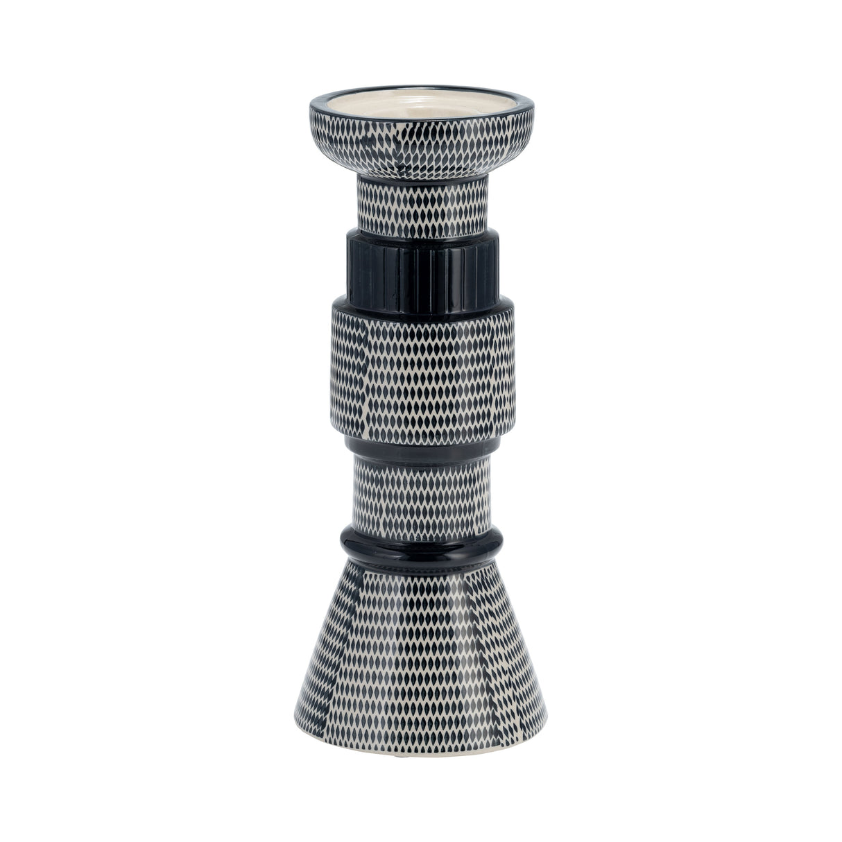 CER,12"DOTTED PILLAR CANDLE HOLDER,NVY BLUE/COTTON