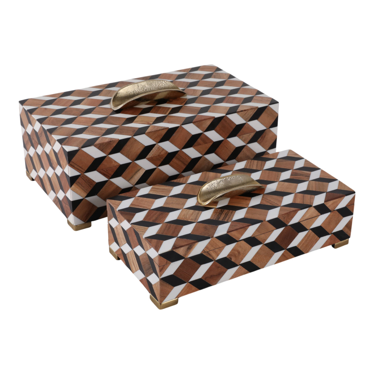 S/2 12/14" Geo Print Footed Boxes, Black/brown