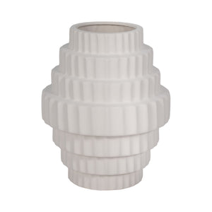 10" Textured Staggered Vase, White