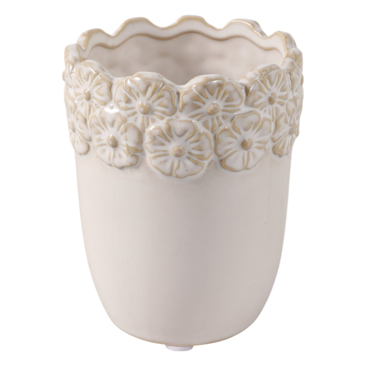 4" Flower Border Pencil Cup, Ivory