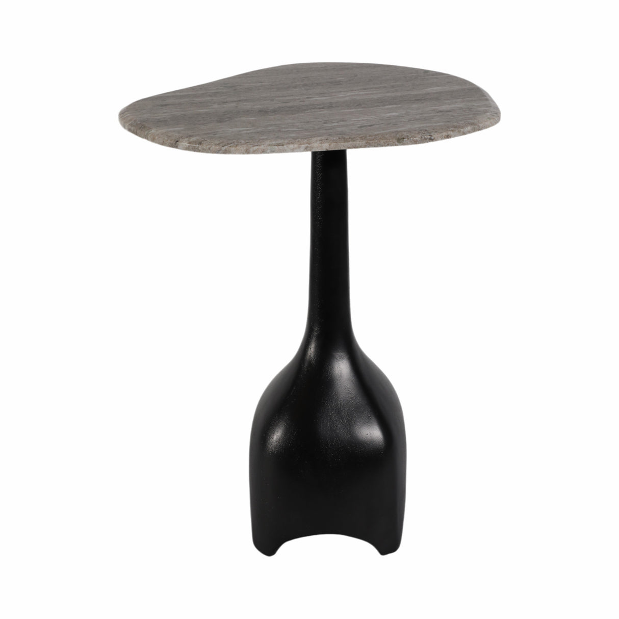 21" Curved Top Marble Accent Table, Beige/blk