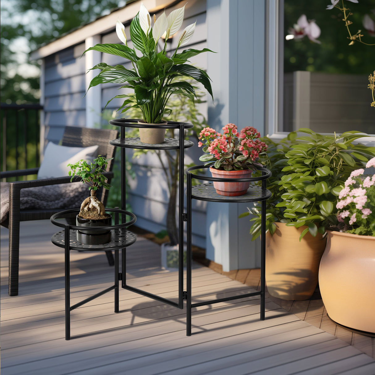 Metal, 22" Folding 3-tier Plant Stand, Black