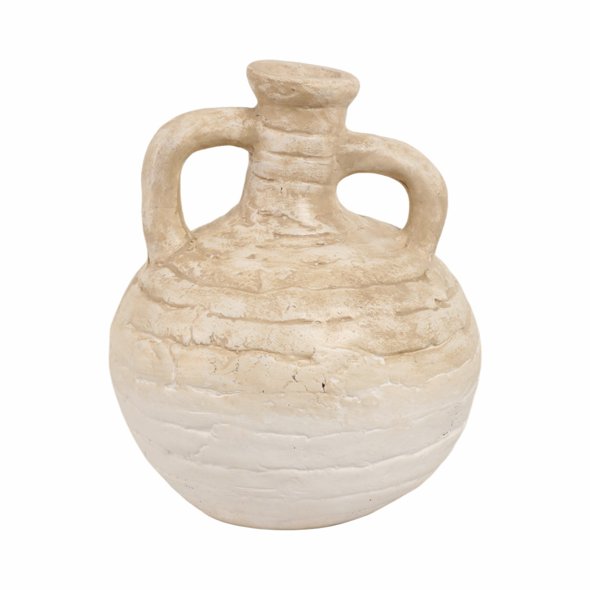 13" Bulbous Terracotta Eared Vase, Ivory