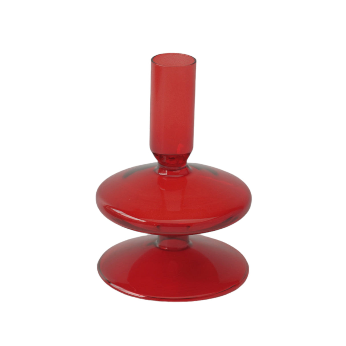 5" Vintage Glass Taper Candle Holder, Red