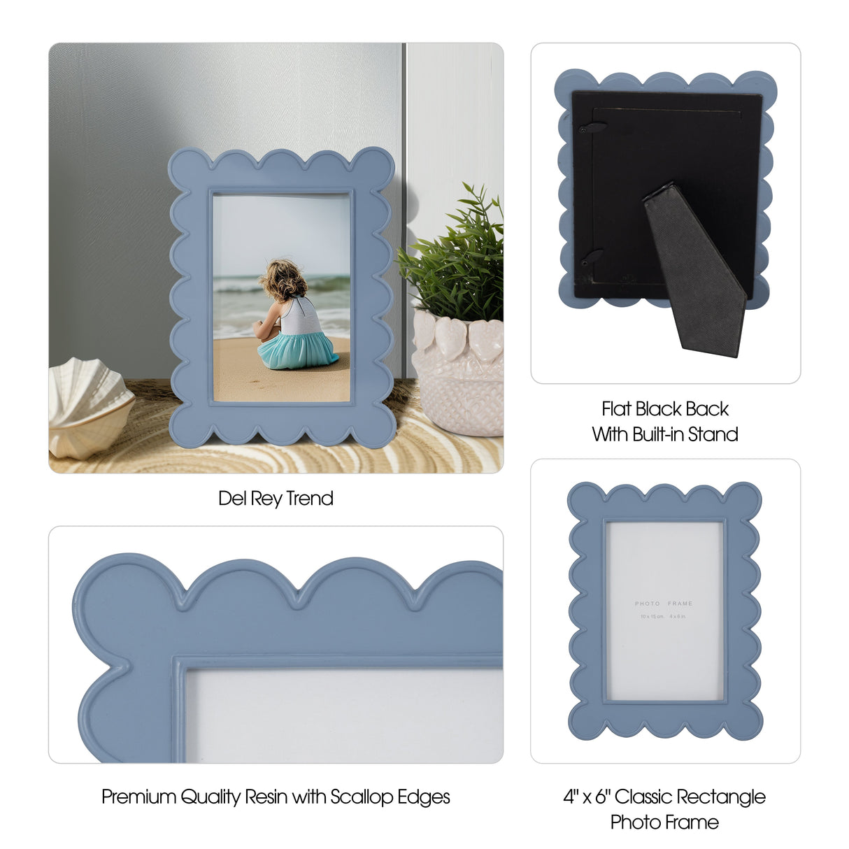 4x6 Scallop Edge Photo Frame, Blue