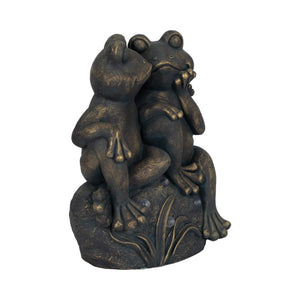 16" Cuddling Frogs On Rock With Solar Lights, Bron