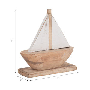 Wood, 11" Sailboat, Natural/white