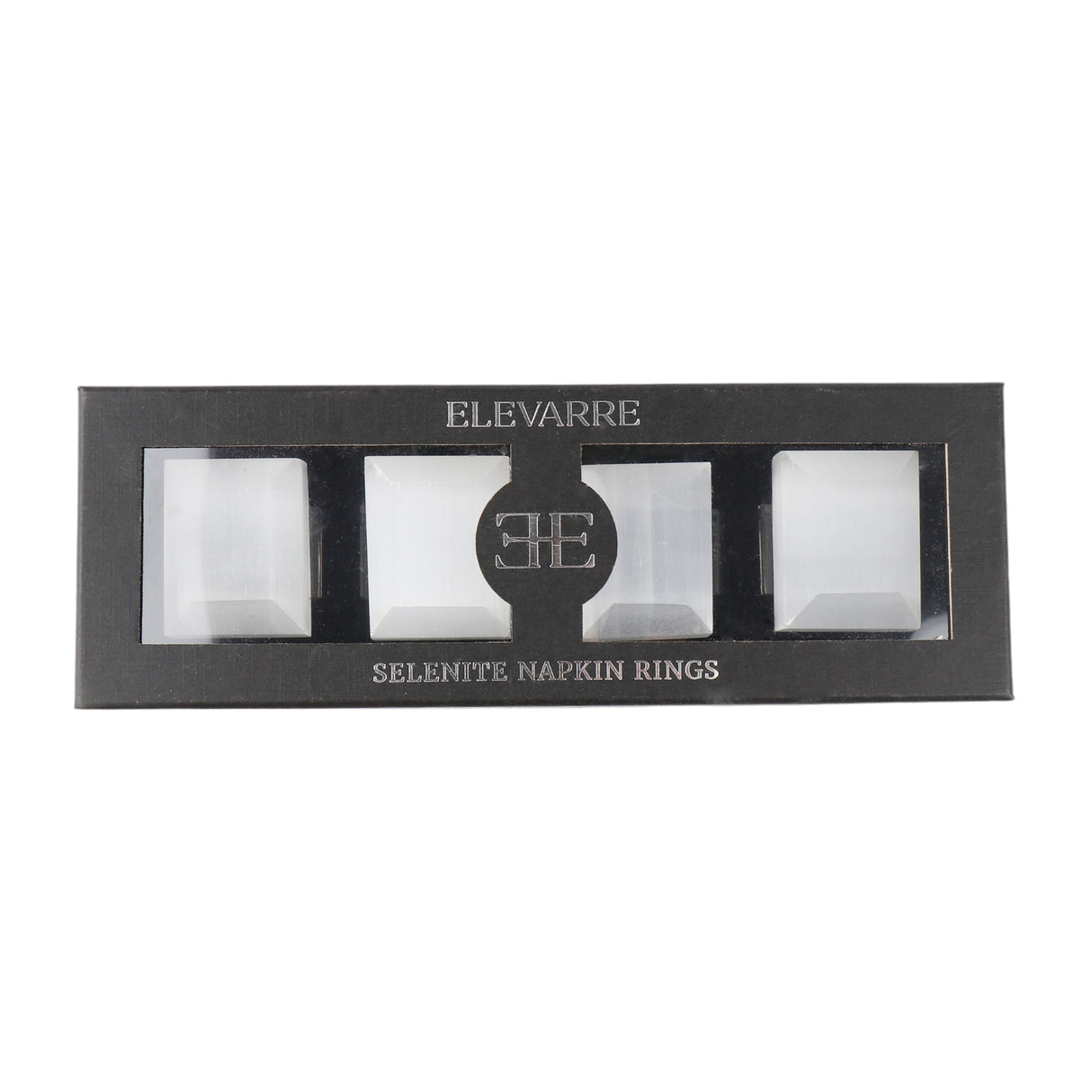 S/4 10" SENISE SELENITE/CRYSTAL NAPKIN RINGS, WHT