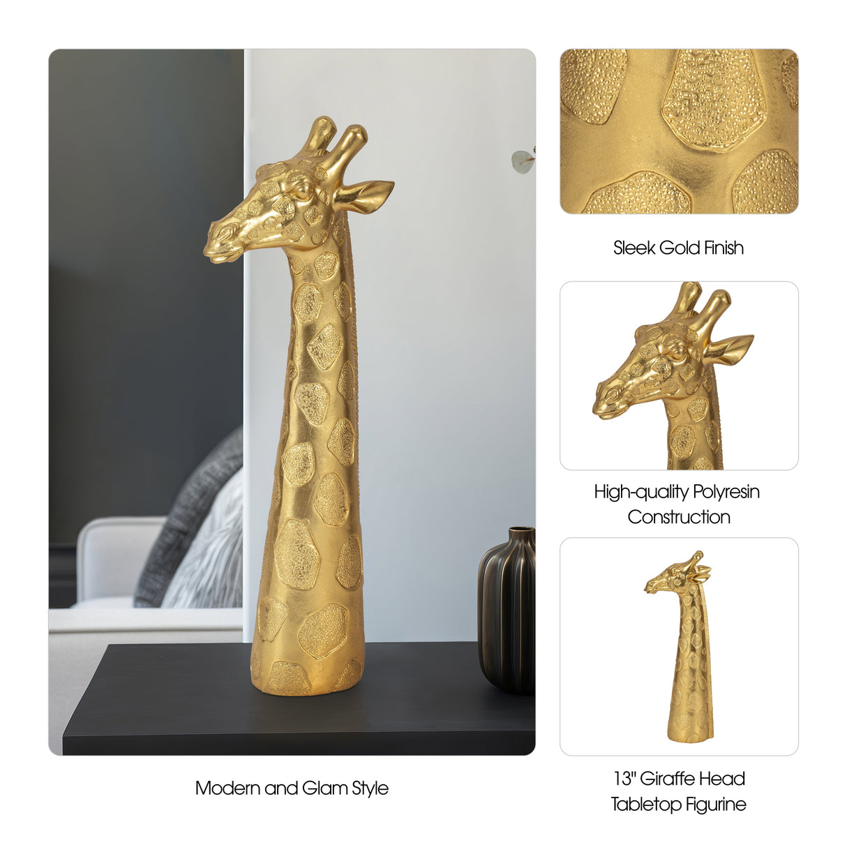 16" Giraffe Head Tabletop Decor, Gold