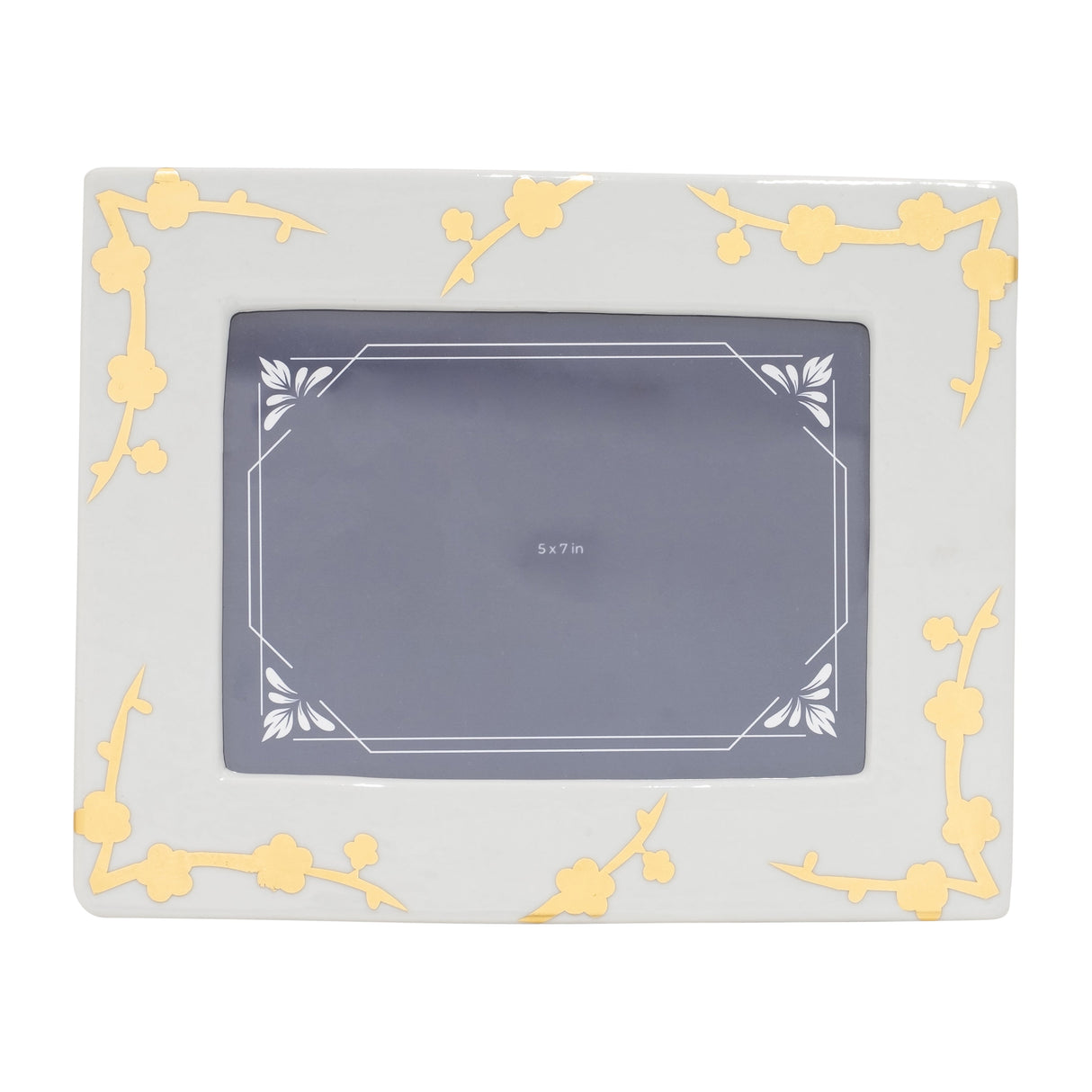CER, 5X7 CHERRY BLOSSOM PHOTO FRAME, GOLD/WHITE