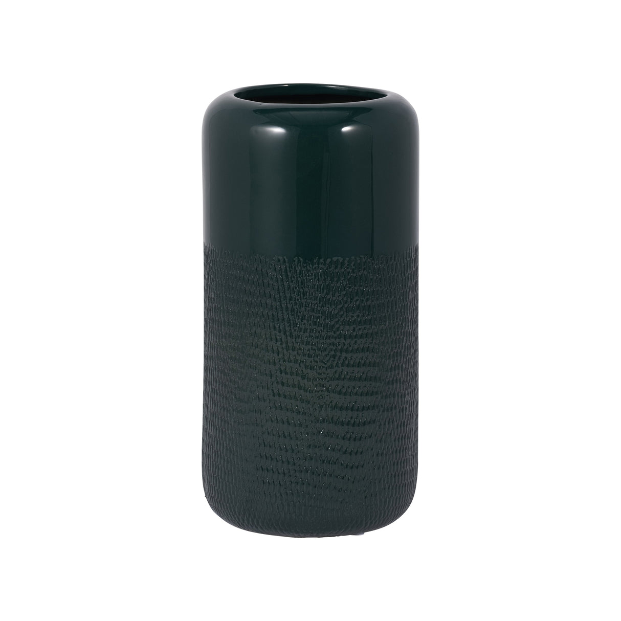 CER, 10"H GROOVED VASE, FOREST GREEN