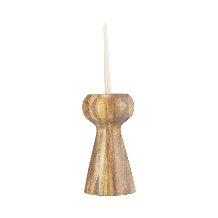 WOOD, 13"H CANDLE HOLDER, BROWN