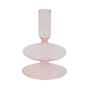 5" Vintage Glass Taper Candle Holder, Pink