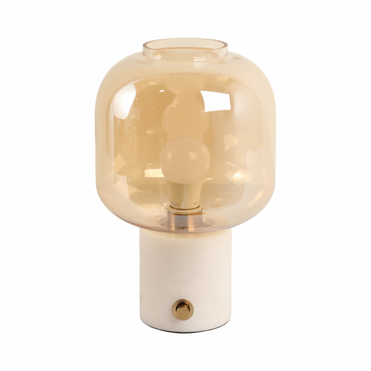 13x9" Glass Shade On Marble Base With Switch, Whit