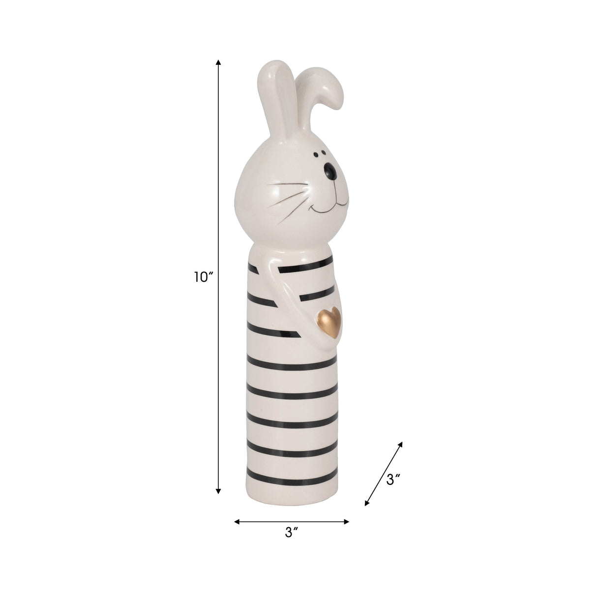 10" Lines Bunny With Gold Heart, White/black