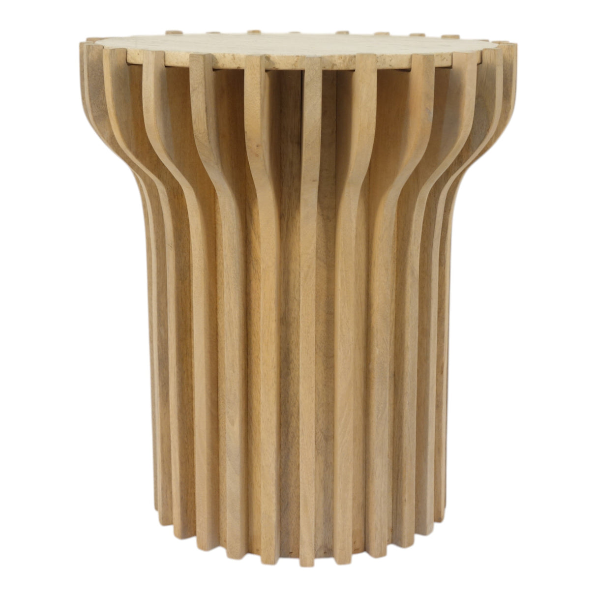 25" Grenoble Wood And Travertine Accent Table, Wht