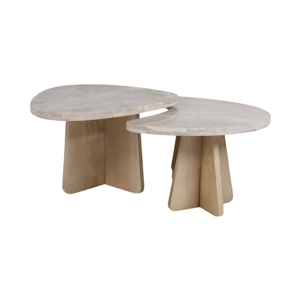 S/2 20/40" Corvus Marble And Wood Coffee Table - S