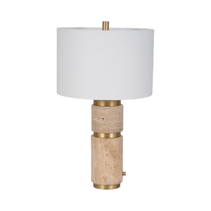 26" Knox Travertine Table Lamp, Gold/ivory