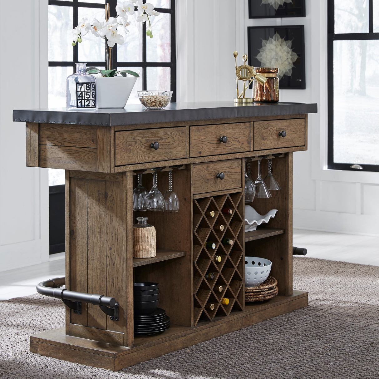 Lt Oak & Metal Top Bar