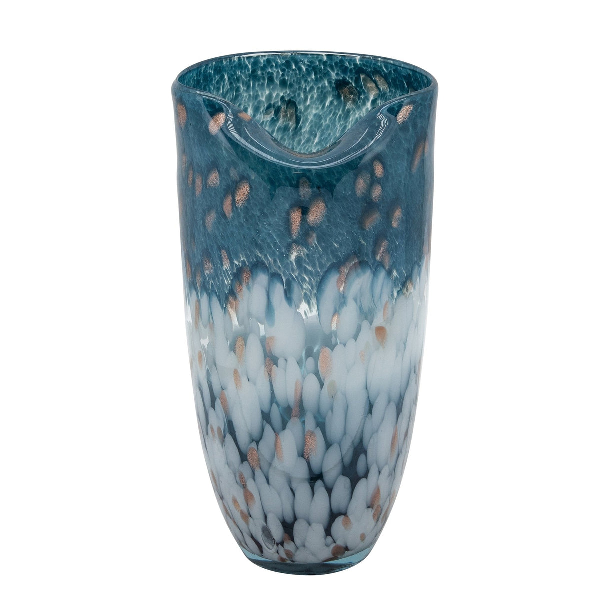 GLASS, 12" OCEAN ART VASE, BLUE