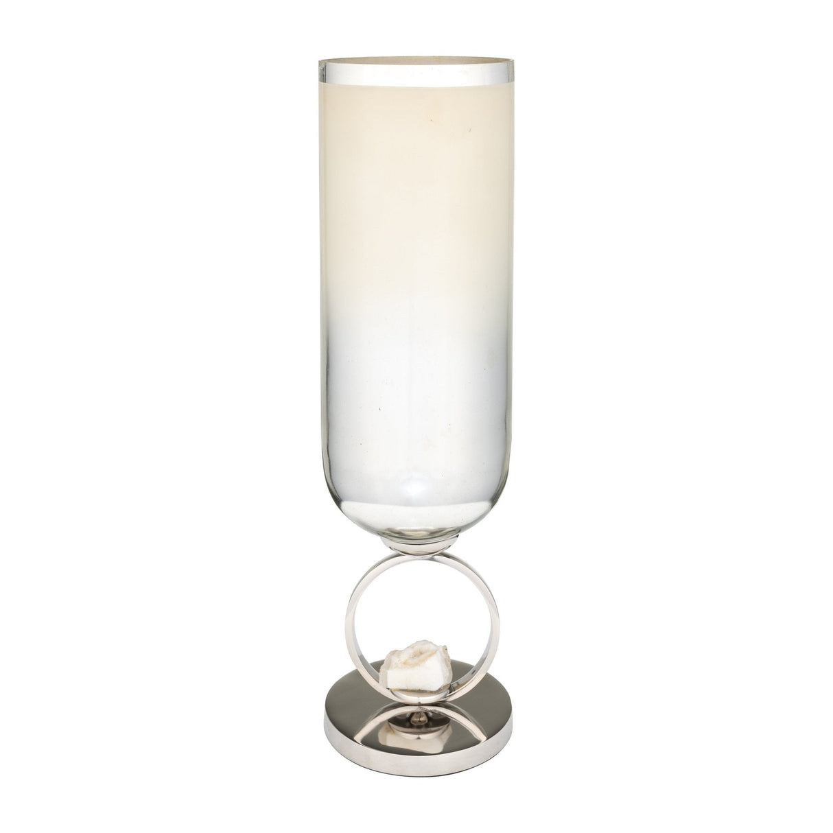 GLASS, 21" VASE W/ METAL BASE STONE ACCENT, PEARL