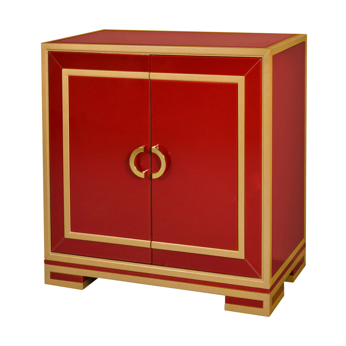 Two Door Wine & Gold Glass Chest