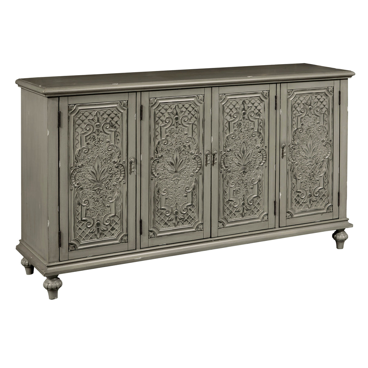 Gray Tin Front Four Door Credenza