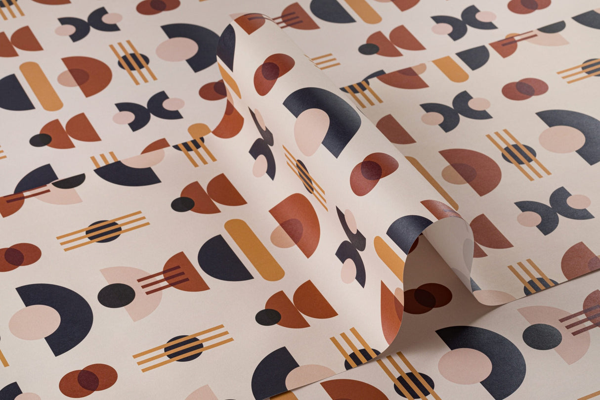 Neutral & Navy Mid Century Modern Geometric Repeat Pattern Wallpaper