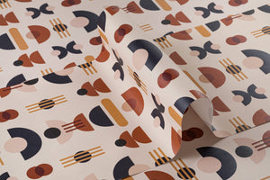 Neutral & Navy Mid Century Modern Geometric Repeat Pattern Wallpaper