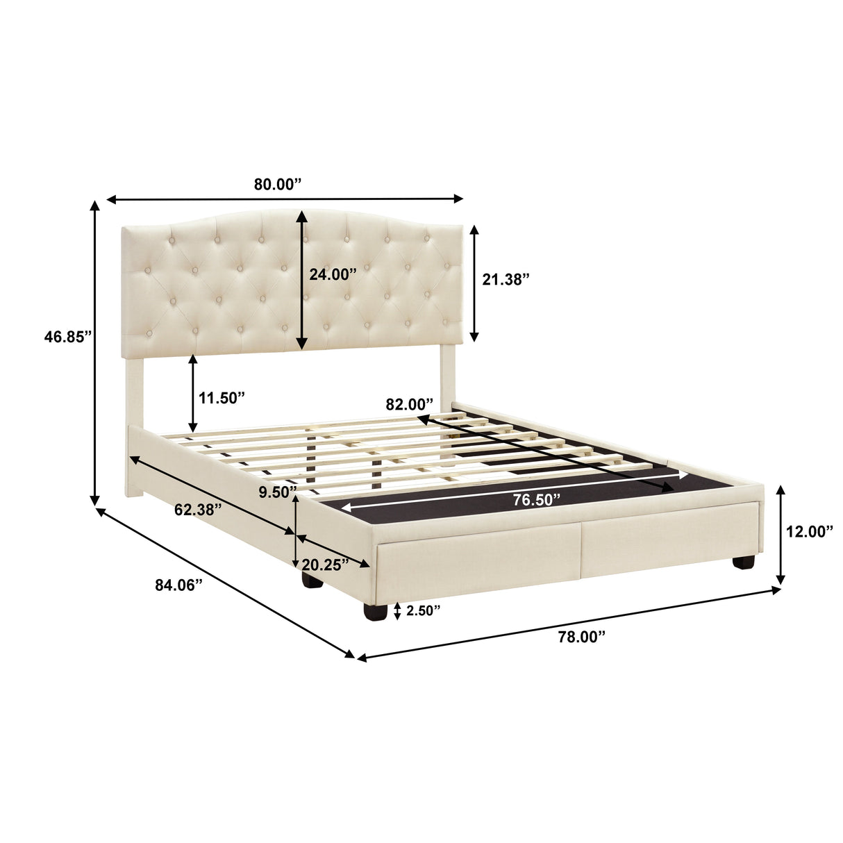 King Tufted Storage Bed - Linen