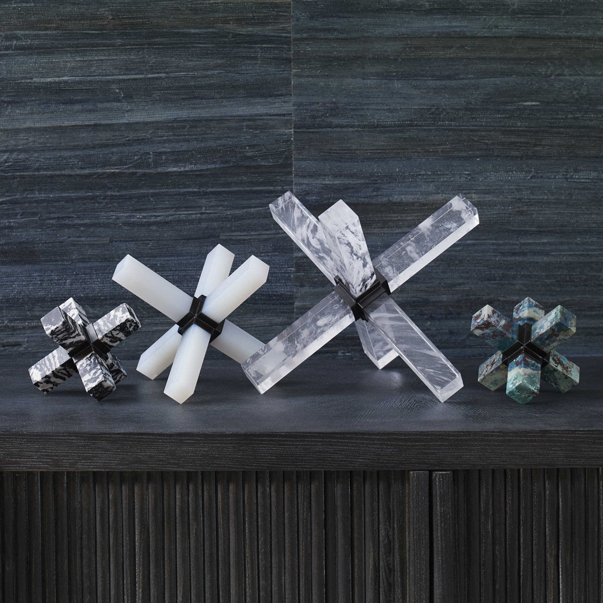 Double Cross Sculpture, Faux Quartz Crystal