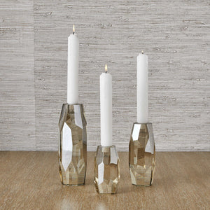 Multifaceted Taper Candleholders - Crystal, S/3