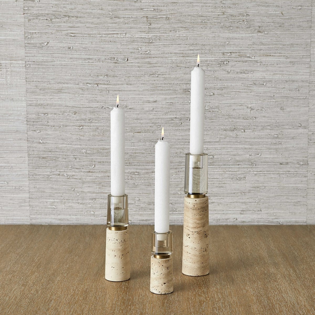 Optic Candleholders - Travertine, S/3