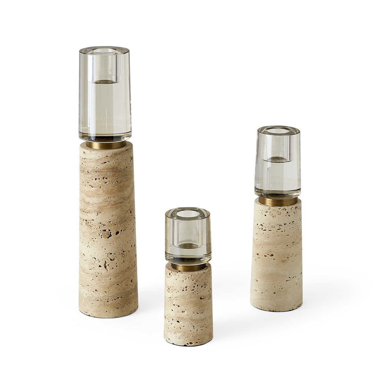 Optic Candleholders - Travertine, S/3