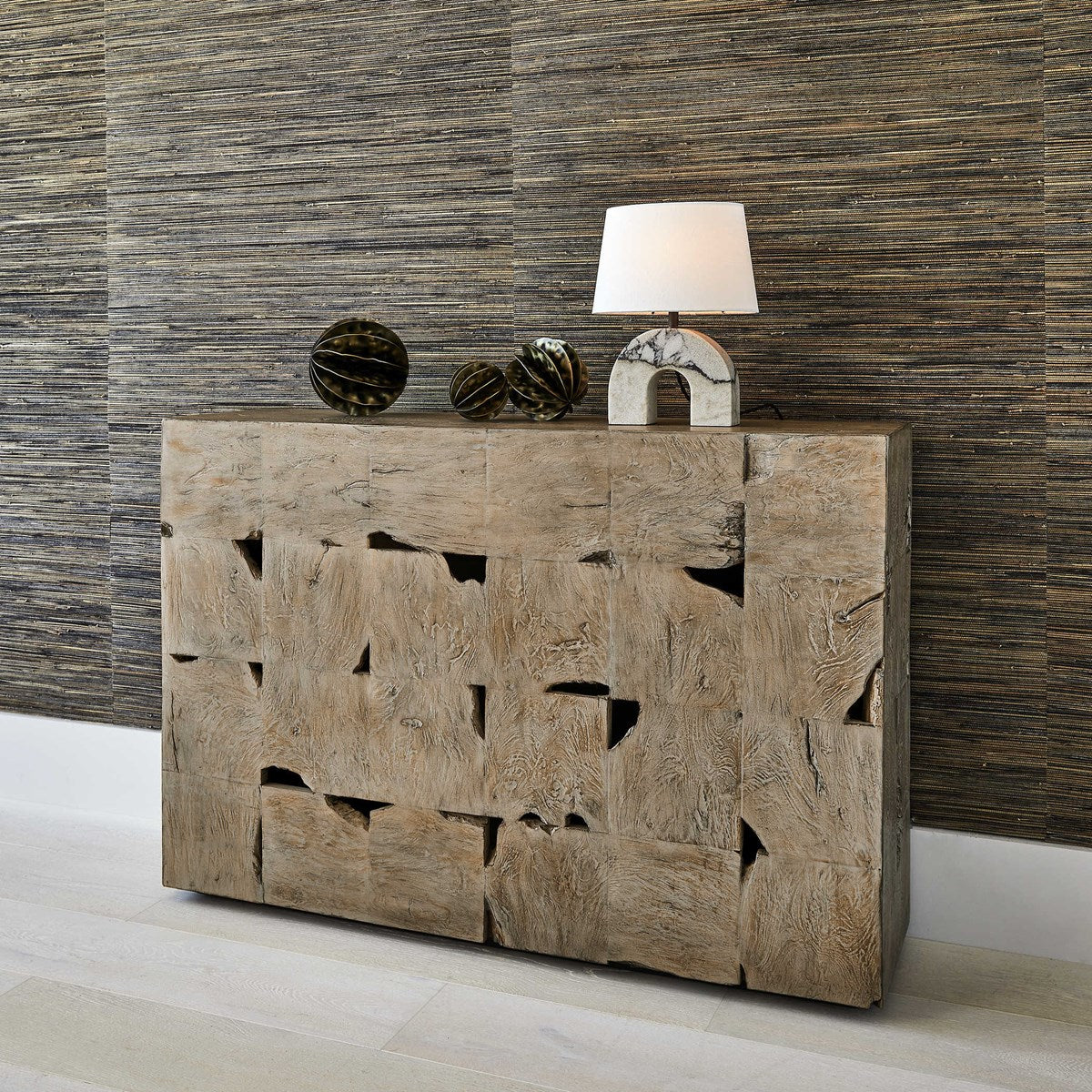 TEAK TAC TOE CONSOLE TABLE - LIGHT