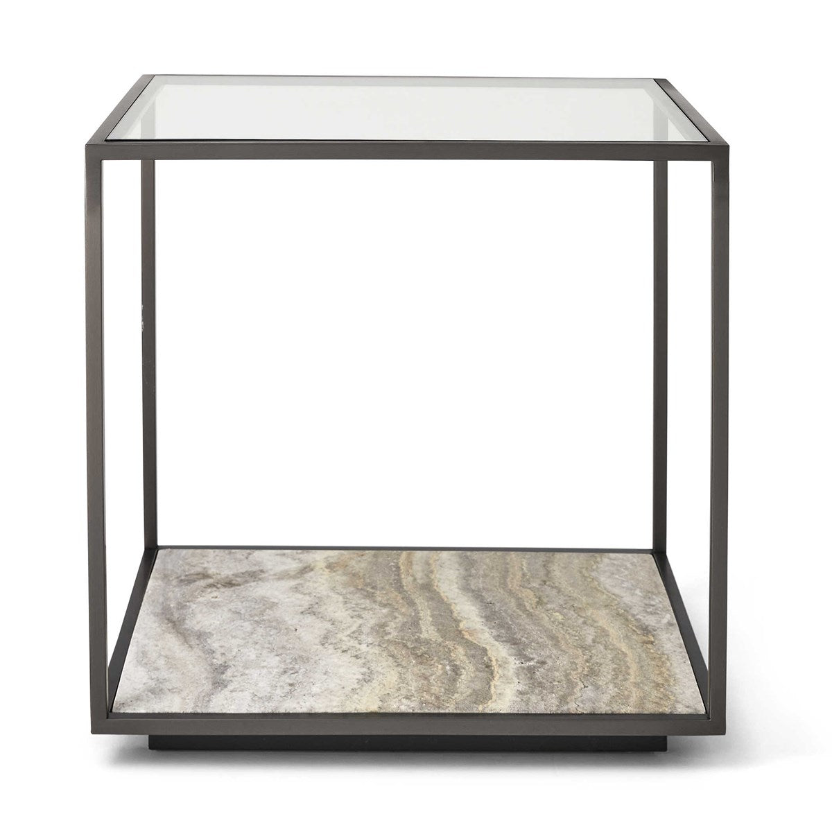 Floating Plane End Table - Travertine/Bronze