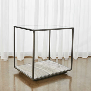 Floating Plane End Table - Travertine/Bronze