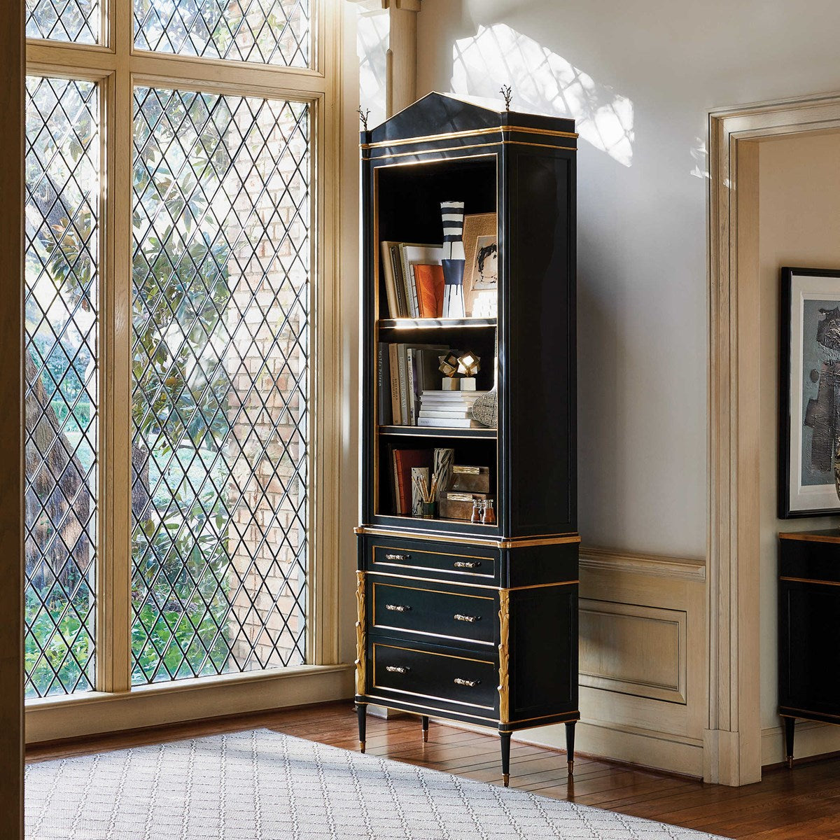 Faux Bois Cabinet, Black/Gold 3 Cartons