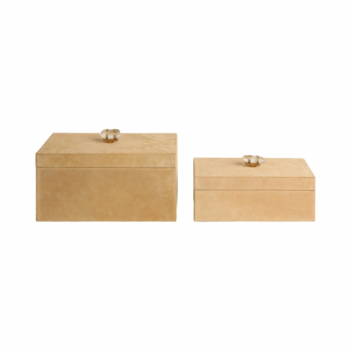 S/2 10/12" Benin Suede Boxes W/stone Knob, Ivory