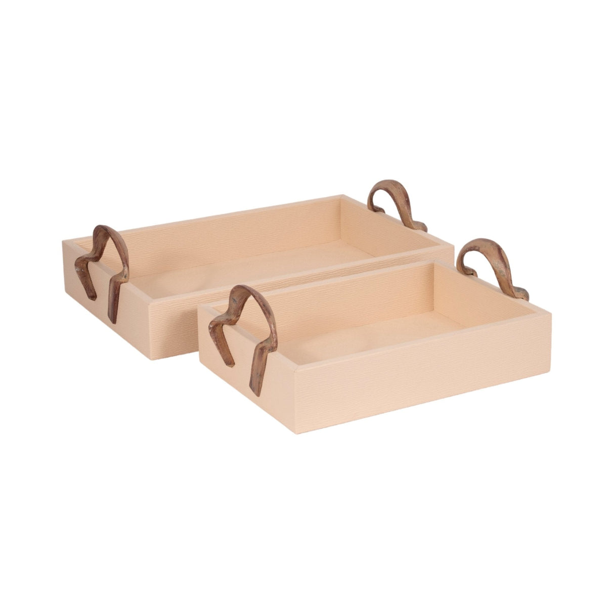 S/2 14/18" Forged Handle Trays, Ivory/bronze