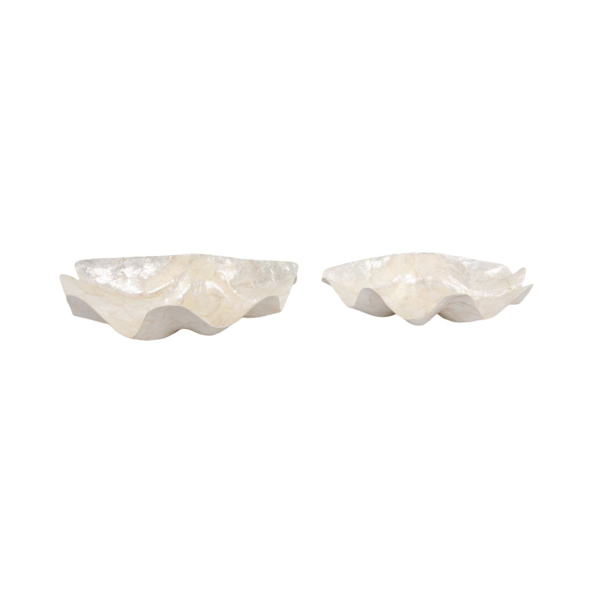 S/2 17"/20" Capiz Shell Shaped Bowls, Ivory